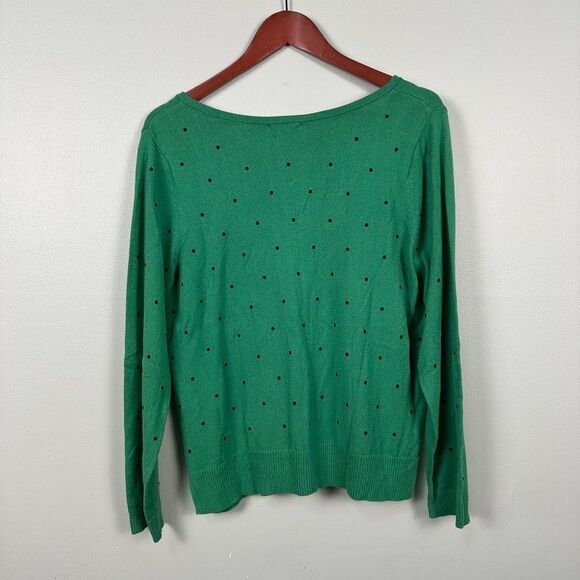 J. Jill V-Neck Knit Pullover Sweater Green Polka Dot Womens Medium Petite - Picture 4 of 4
